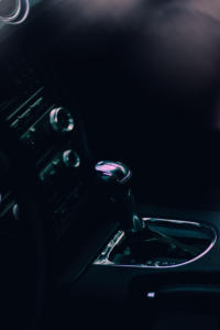Close-up of an automatic gear shifter inside a vehicle