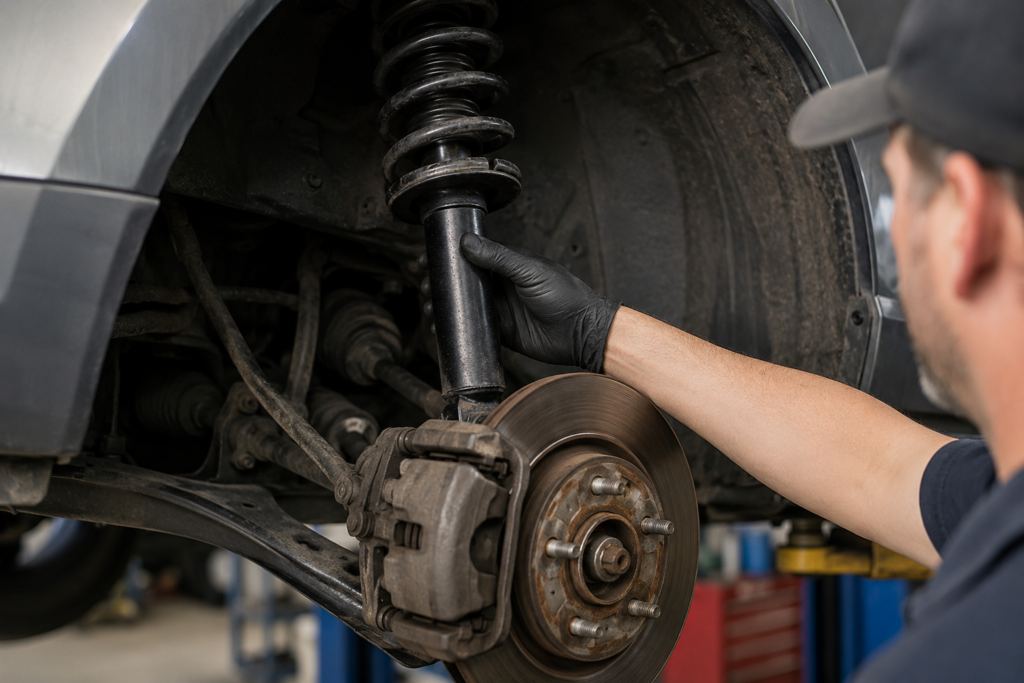 Set of replacement shock and strut assemblies with coil springs prepared for suspension service